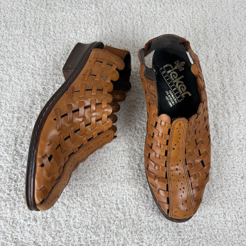 Rieker Shoe Womens 37 US 6-6.5 Brown Sina Leather Woven Hippie Core‎ Slingback